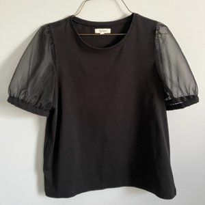 Madewell Black Sheer-Sleeve Knit Top